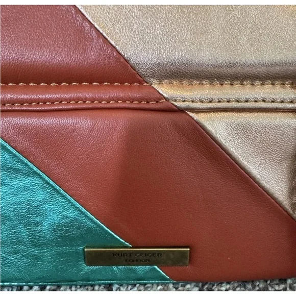 Kurt Geiger London Mini Striped Kensington S Leather Bag With Gold Chain - Picture 6 of 8